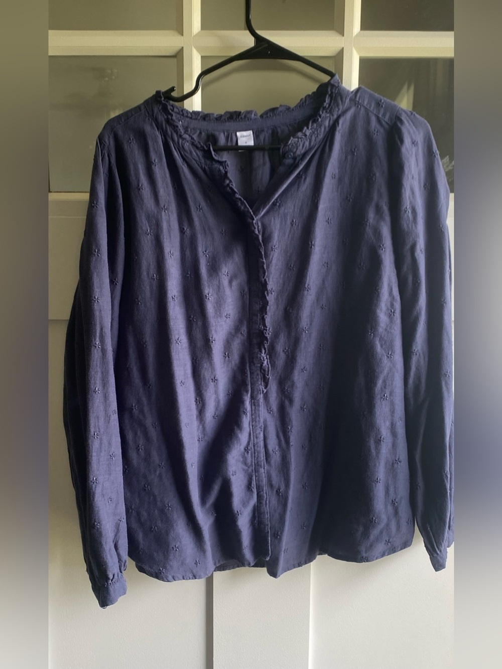 Old Navy Navy Eyelet Ruffle Button-Up Top